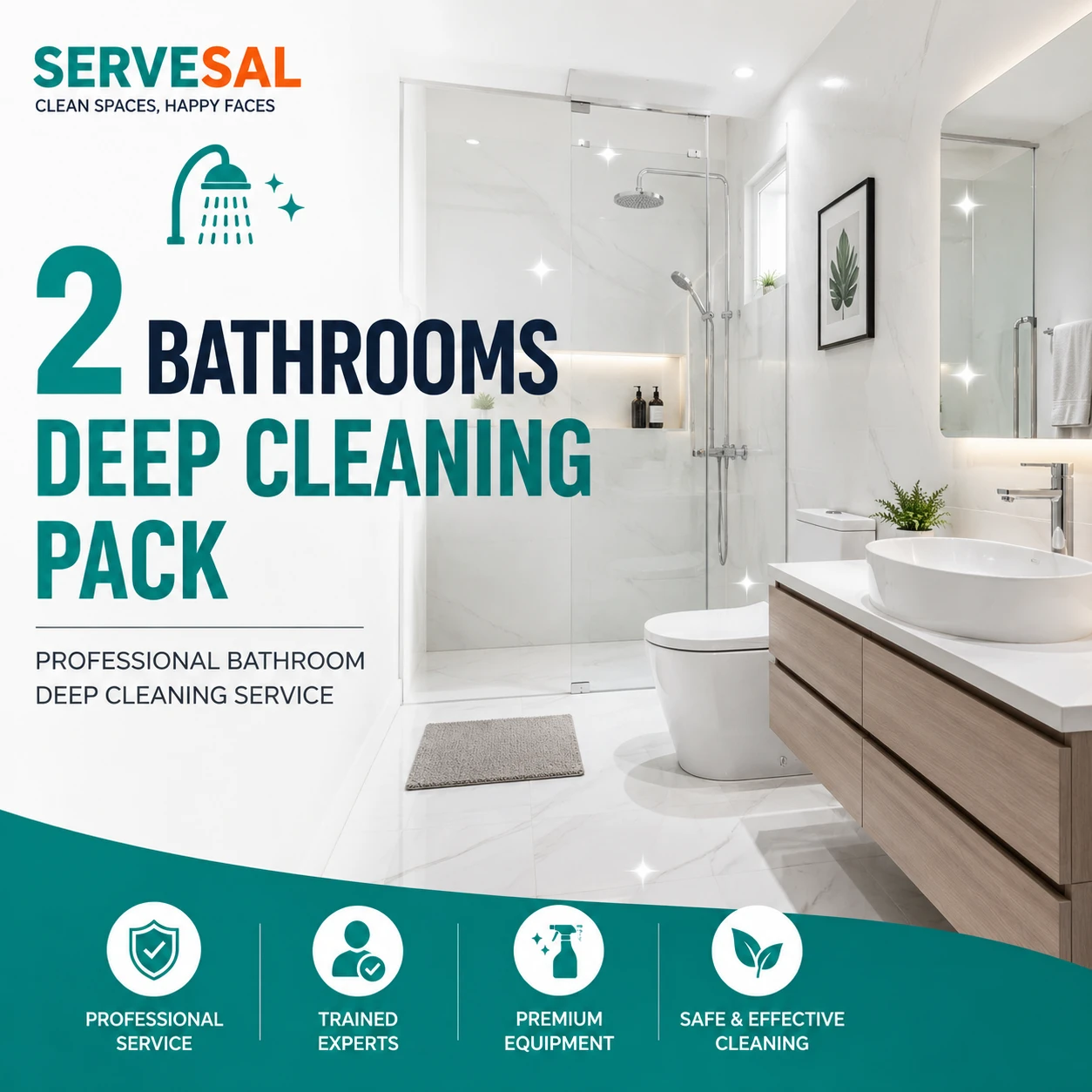 2 Bathrooms Deep Cleaning Pack by Servesal